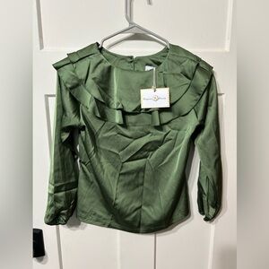 Oopsie Daisy Green stain Ruffle neck Long Sleeve